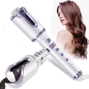 auto hair curler, automatic curling iron wand with 1" large rotating barrel & 6 temps & 3 timer settings, curling iron with dual voltage, auto shut-off, fast heating spin iron for hair styling