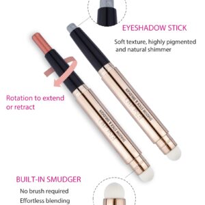 Enfuntins Shimmer Cream Eyeshadow Stick, Eye Brightener Stick Glitter Eyeshadow Crayon Pencil with Soft Smudger, Long Lasting Waterproof Highlighter Eye Shadow Makeup (10 Silver Gray Shimmer)