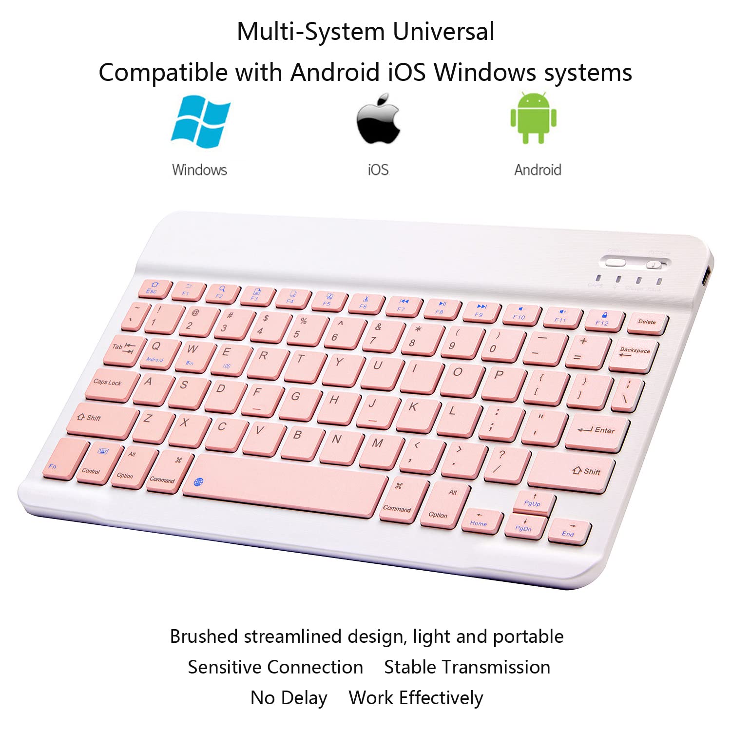 Ultra-Slim Bluetooth Keyboard Portable Mini Wireless Keyboard Rechargeable for Apple iPad iPhone Samsung Tablet Phone Smartphone iOS Android Windows (10 inch Pink)