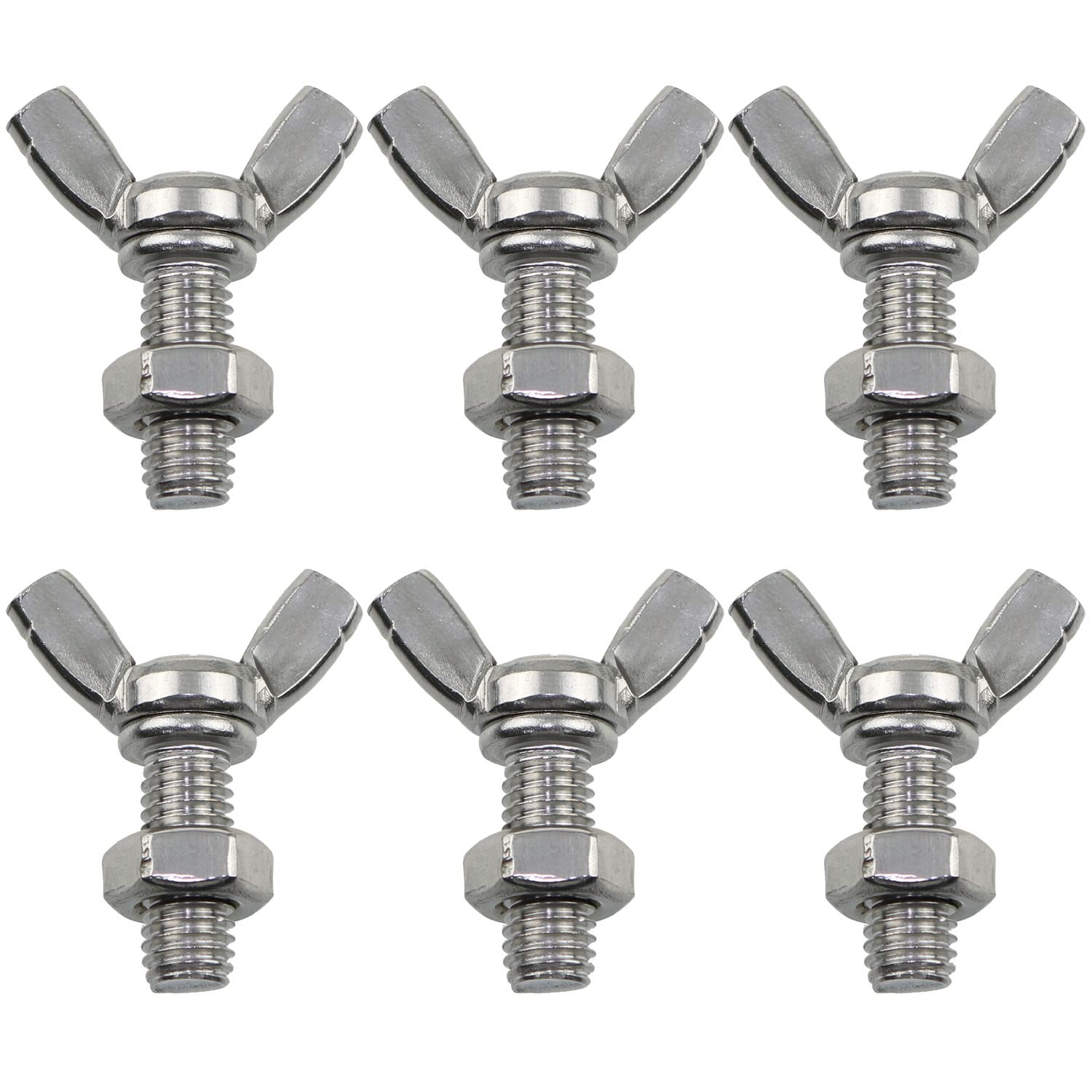 MEETOOT 6pcs M8 1.25x20mm Stainless Steel Butterfly Screws with 6pcs Nuts Hand Tighten Toolless Adjust Bolt Butterfly Wing Head Thumb Screws