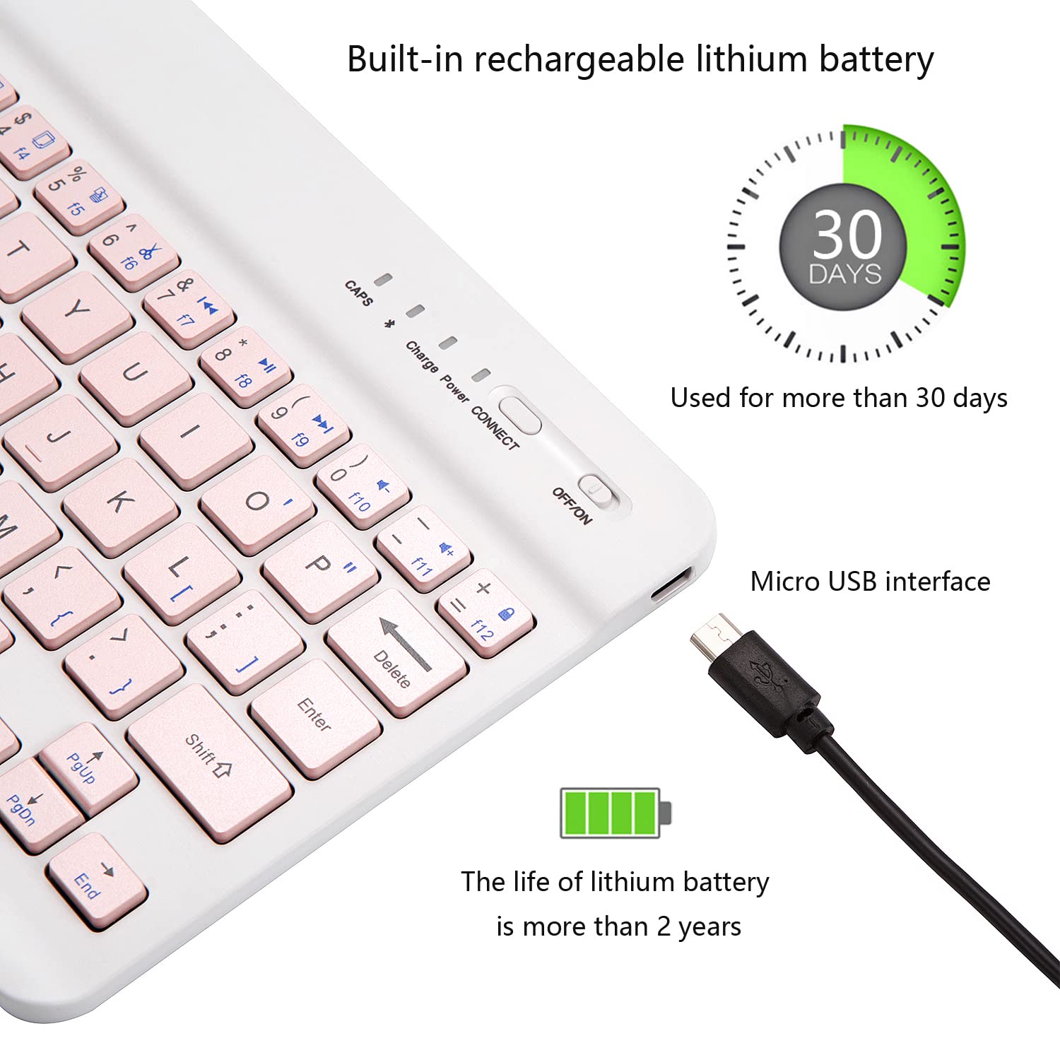 Ultra-Slim Bluetooth Keyboard Portable Mini Wireless Keyboard Rechargeable for Apple iPad iPhone Samsung Tablet Phone Smartphone iOS Android Windows (10 inch Pink)