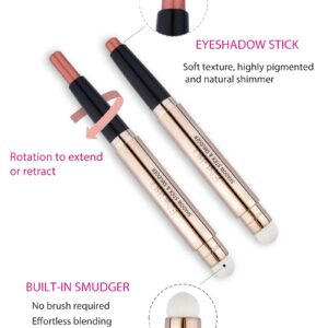 Enfuntins Eyeshadow Stick, Shimmer Cream Eye Shadow Pencil Crayon with Soft Smudger, Long Lasting Waterproof Eye Highlighter Eye Shadow Make Up (05 Orange Brown Shimmer)