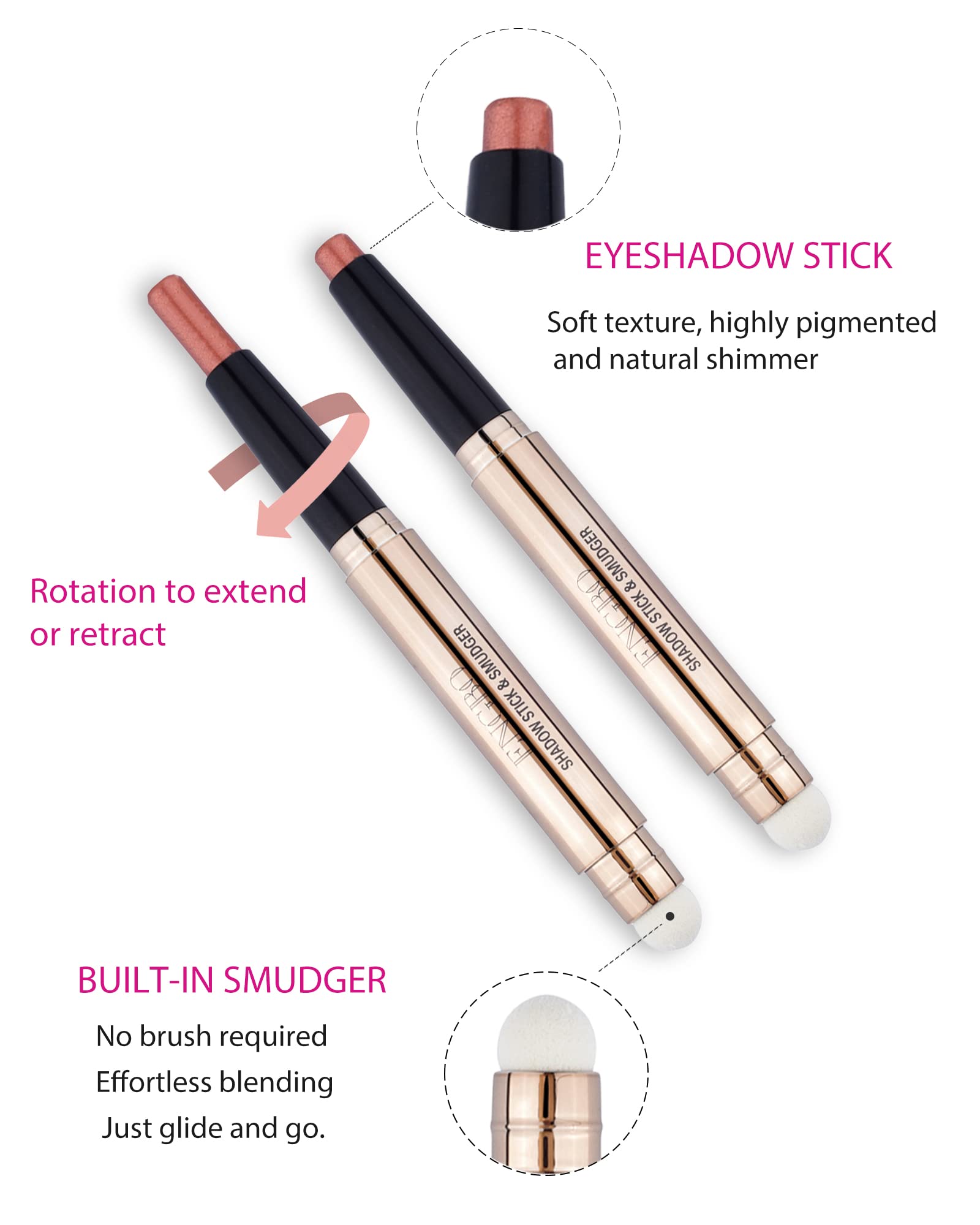 Enfuntins Eyeshadow Stick, Shimmer Cream Eye Shadow Pencil Crayon with Soft Smudger, Long Lasting Waterproof Eye Highlighter Eye Shadow Make Up (05 Orange Brown Shimmer)