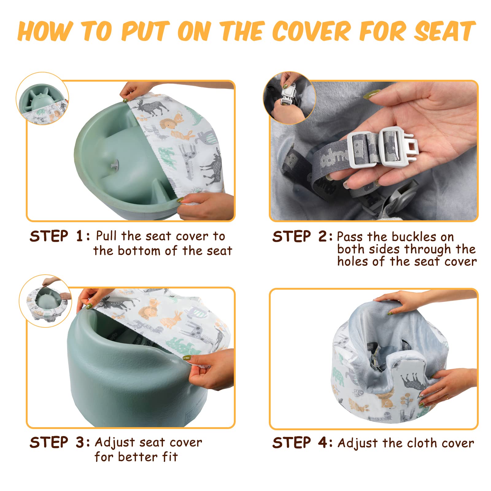 SMTTW Seat Cover Compatible with Bumbo Seat, Summer Cooling Breathable Seat Cover for Baby Boy Girl(Grey Animals)