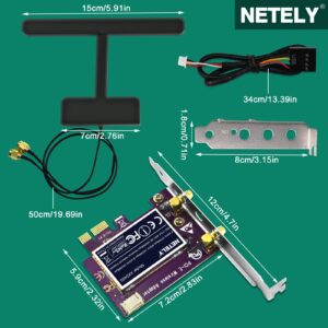 NETELY 802.11AX WiFi 6E 5400Mbps PCIE WiFi Adapter with Bluetooth 5.2 for Windows 10/11 64bit Desktop PCs, 2.4GHz 574Mbps, 5GHz 2400Mbps, and 6GHz 2400Mbps, Intel WiFi 6E AX210 PCIE WiFi Card (AX5400)