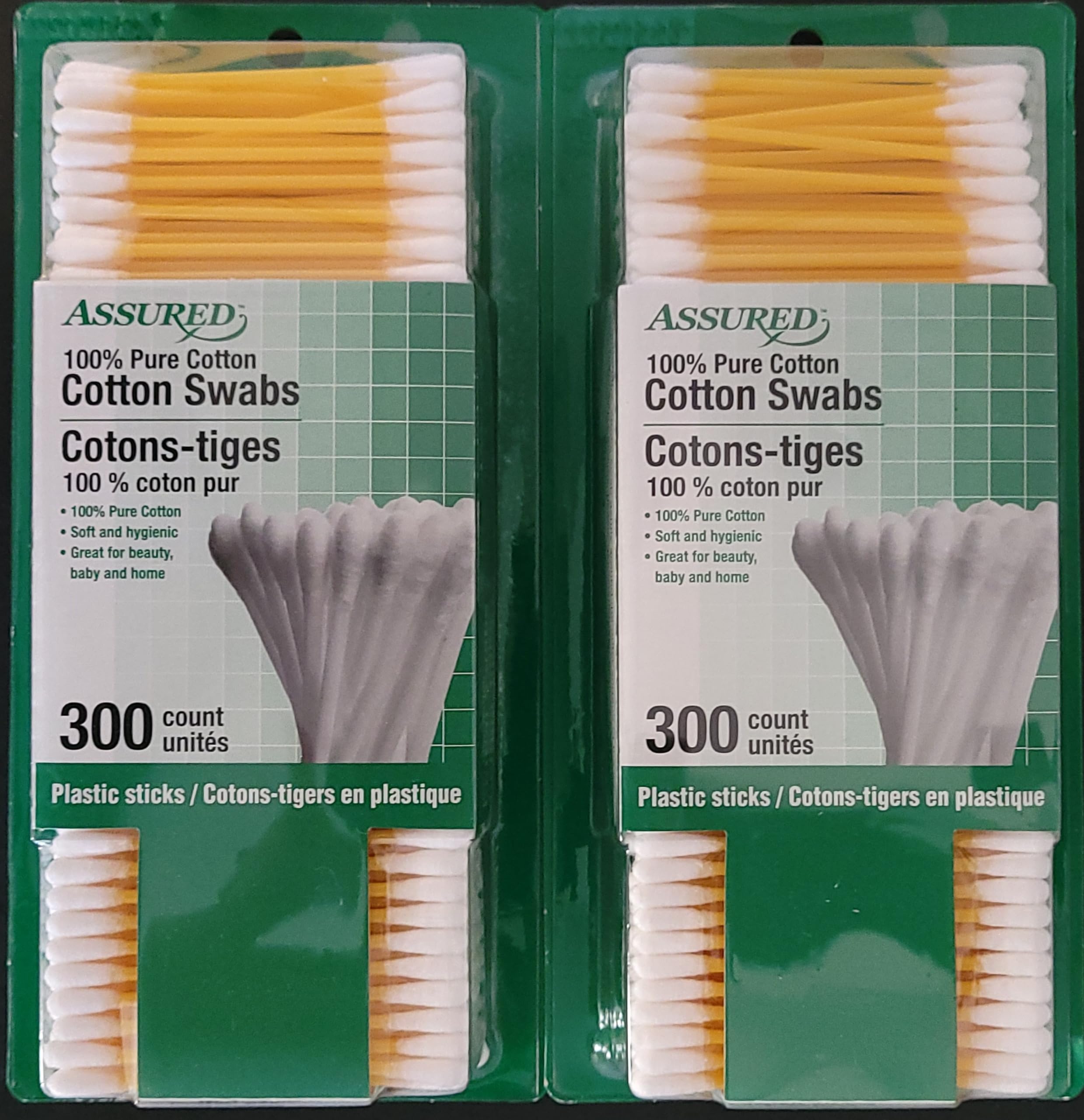 Double Tip 100% Pure Cotton Swabs 300 Tips/Pk Yellow Sticks 2 Packs