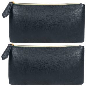 hrx package soft faux leather cosmetic bag, 2pcs black makeup brushes zipper pouch travel organizer case for purse diaper bag