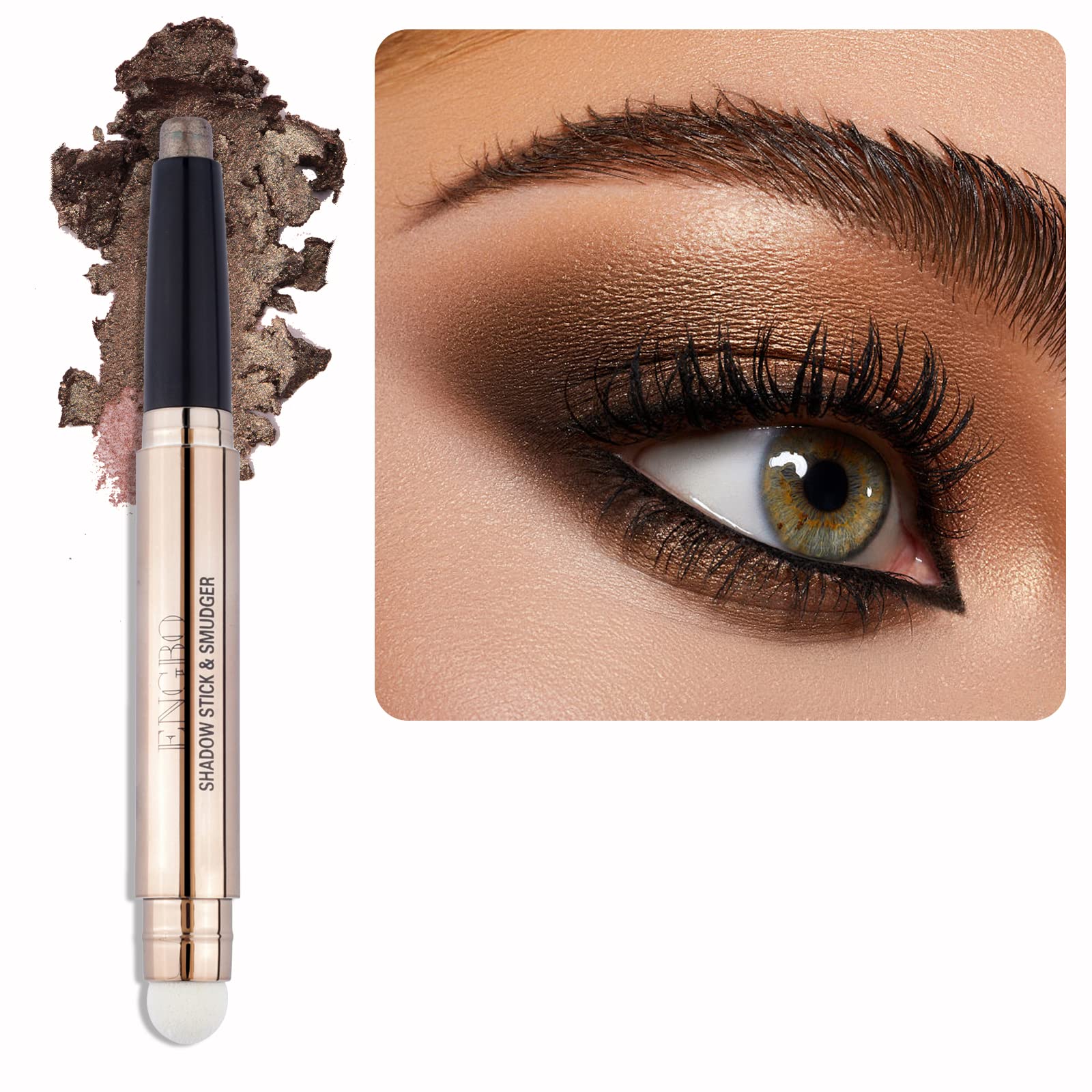 Enfuntins Cream Eyeshadow Stick, Brown Eyeshadow, Glitter Shimmer Eye Shadow Crayon with Soft Smudger, Long Lasting Waterproof Smoky Eyeshadow Makeup (07 Cocoa Shimmer)