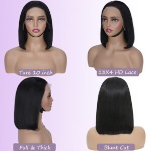 Bob Wig Human Hair 13X4 Lace Front Wigs Human Hair 150% Density Short Straight Frontal Bob Wig HD Transparent Lace Frontal wigs Pre Plucked for Women Glueless Wigs With Baby Hair Natural black 10 Inch