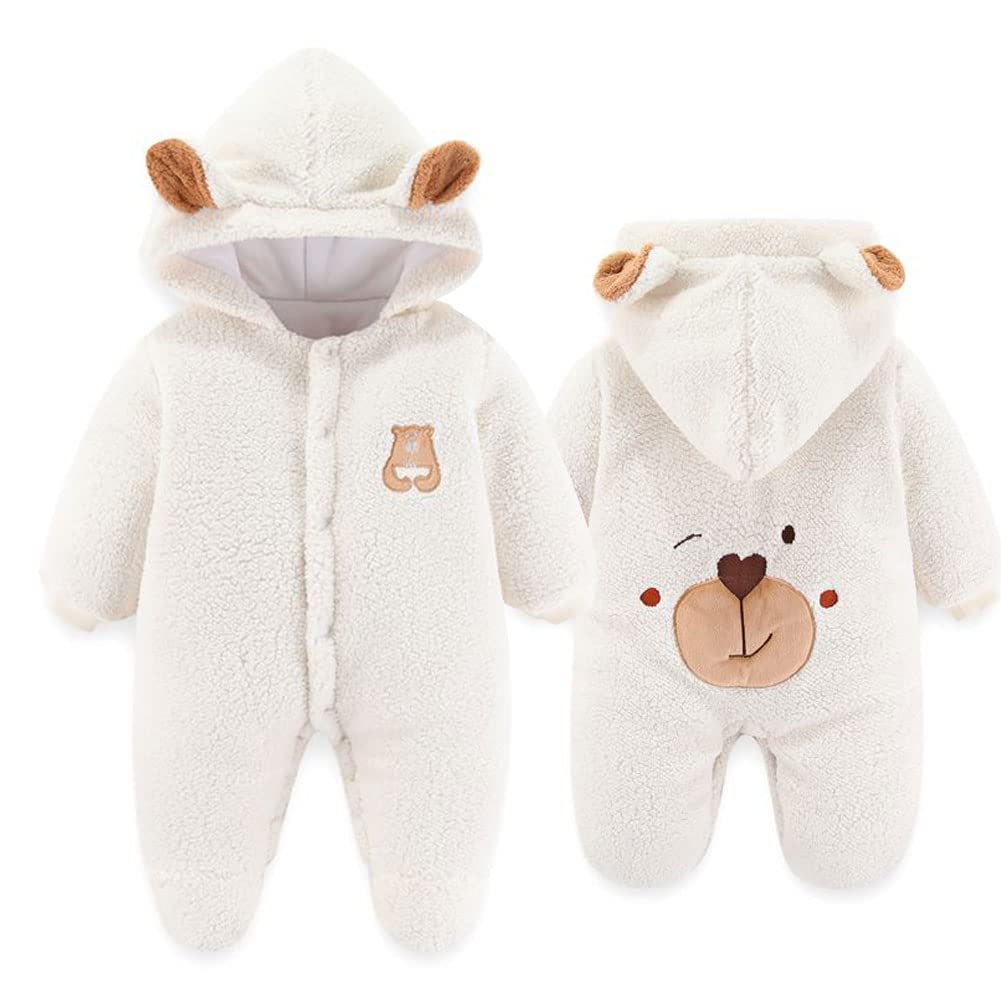 XIFAMNIY Newborn Fleece Footie Jumpsuit Hooded Warm Thicken Winter Outwear Snowsuit for Baby Girls and Boys