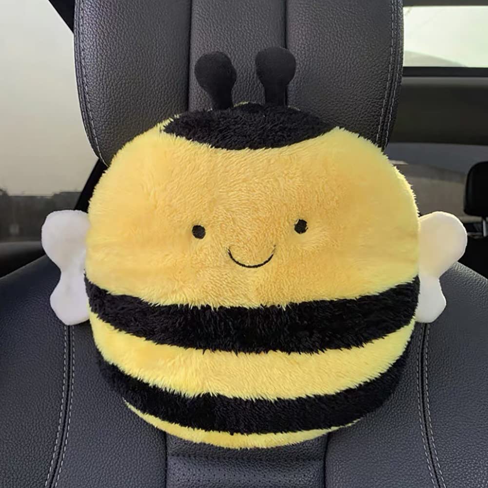 seemehappy Car Headrest Pillow, Cute Bee Neck Pillow for Car, Seat Belt Cover Shoulder Pad,Comfortable Soft Car Seat Pillow for Driving,Head Rest Cushion-Neck Pillow-1PCS