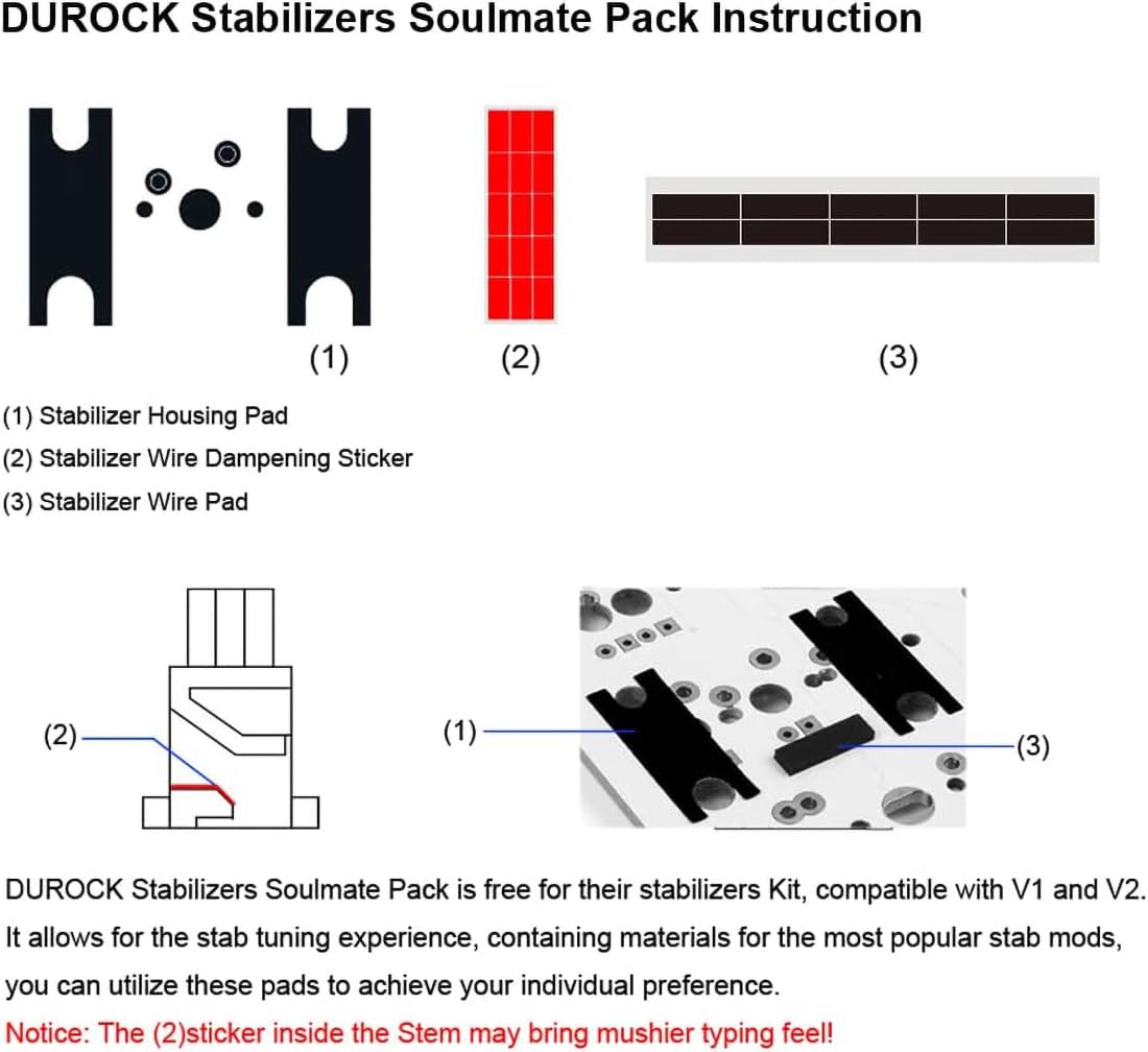 DUROCK Stabilizer V3, Screw in Stabilizers with 2u 6.25u 7u Wires, PCB Mount Keyboard Stabilizers for Mechanical Keyboards (V3 Clear 80% Kit)