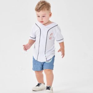 Toddler Baseball 1st Birthday Shirt Baby Boy Rookie of The Year One Year Old Gift V Neck Shirt Button Tee (White 1,12 Months,12 Months,US,Age,Toddler,Male)