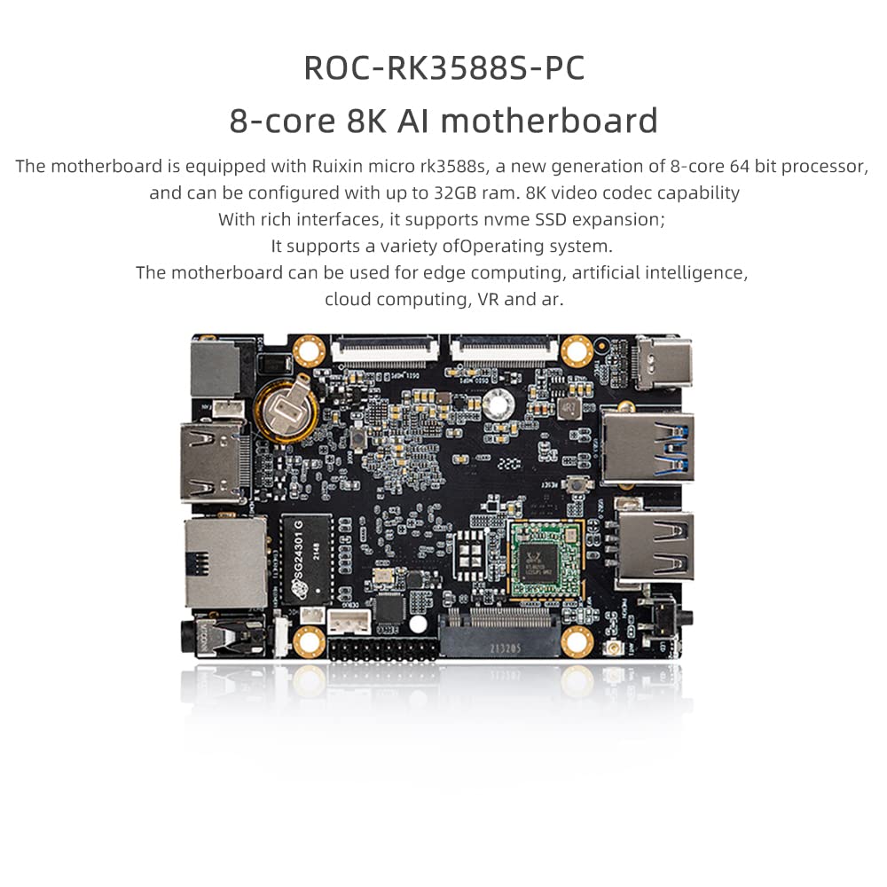 youyeetoo ROC-RK3588S-PC 8K AI Development Mainboard HDMI 2.1 MIPI-DSI x2 DP1.4 MIPI-DSI Support M.2 PCIe 2.0 Up to Four-Screen Output(8G RAM + 64G EMMC)