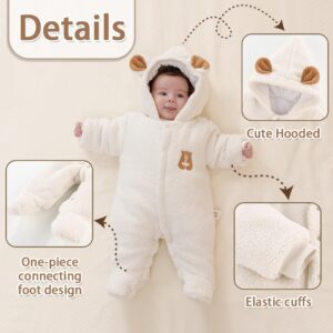 XIFAMNIY Newborn Fleece Footie Jumpsuit Hooded Warm Thicken Winter Outwear Snowsuit for Baby Girls and Boys