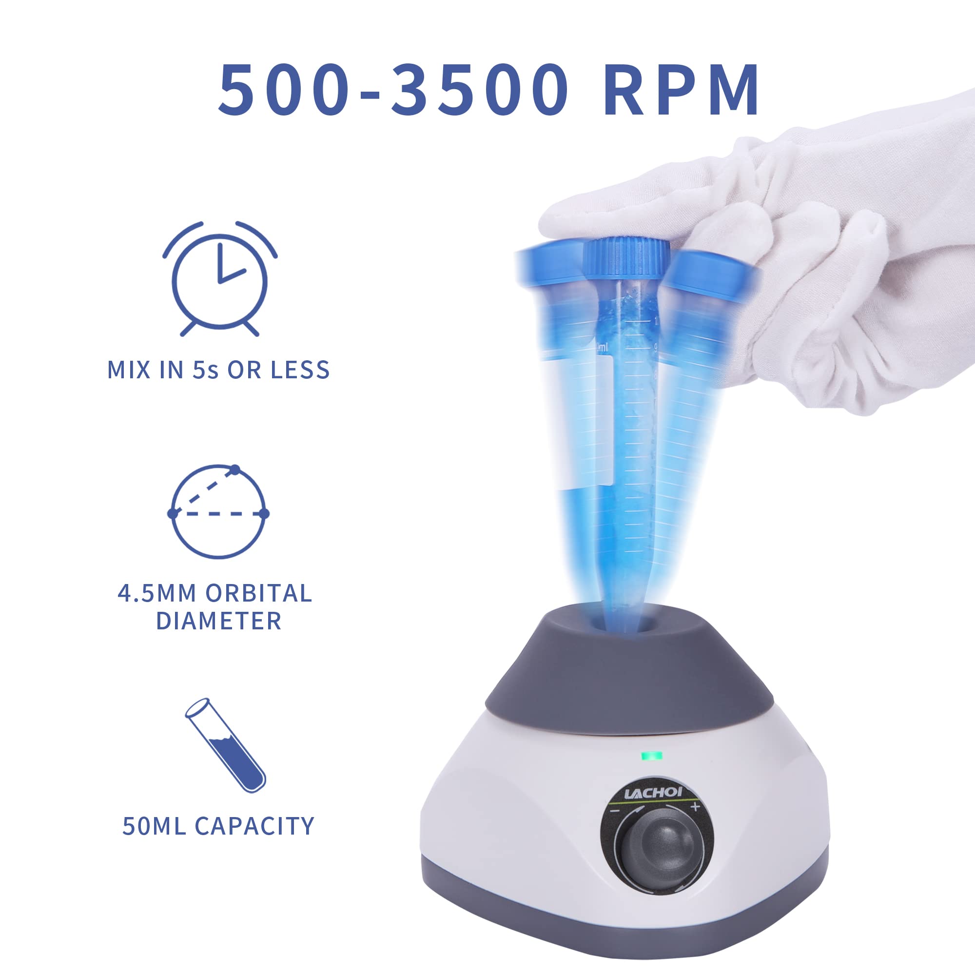 LACHOI Mini Vortex Mixer Lab Vortex Shaker with Touch Function 500-3500rpm Mix Up to 50ML 4.5mm Orbital Diameter for Nail Polish Ink Eyelash Adhesives Acylic Paint Test Tube Vortex Paint Mixer