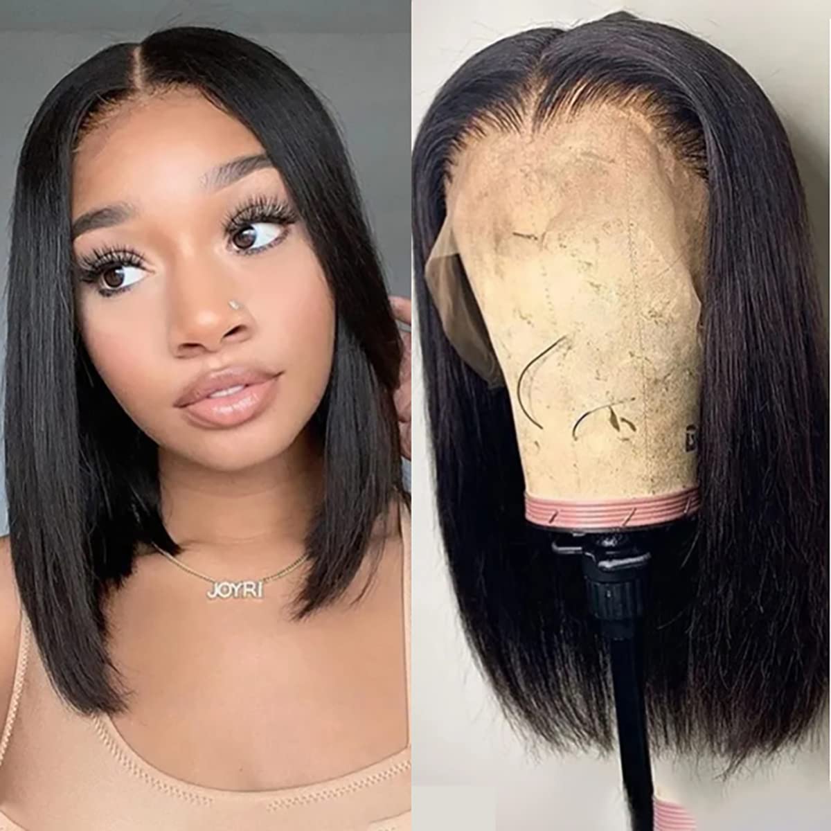 Bob Wig Human Hair 13X4 Lace Front Wigs Human Hair 150% Density Short Straight Frontal Bob Wig HD Transparent Lace Frontal wigs Pre Plucked for Women Glueless Wigs With Baby Hair Natural black 10 Inch