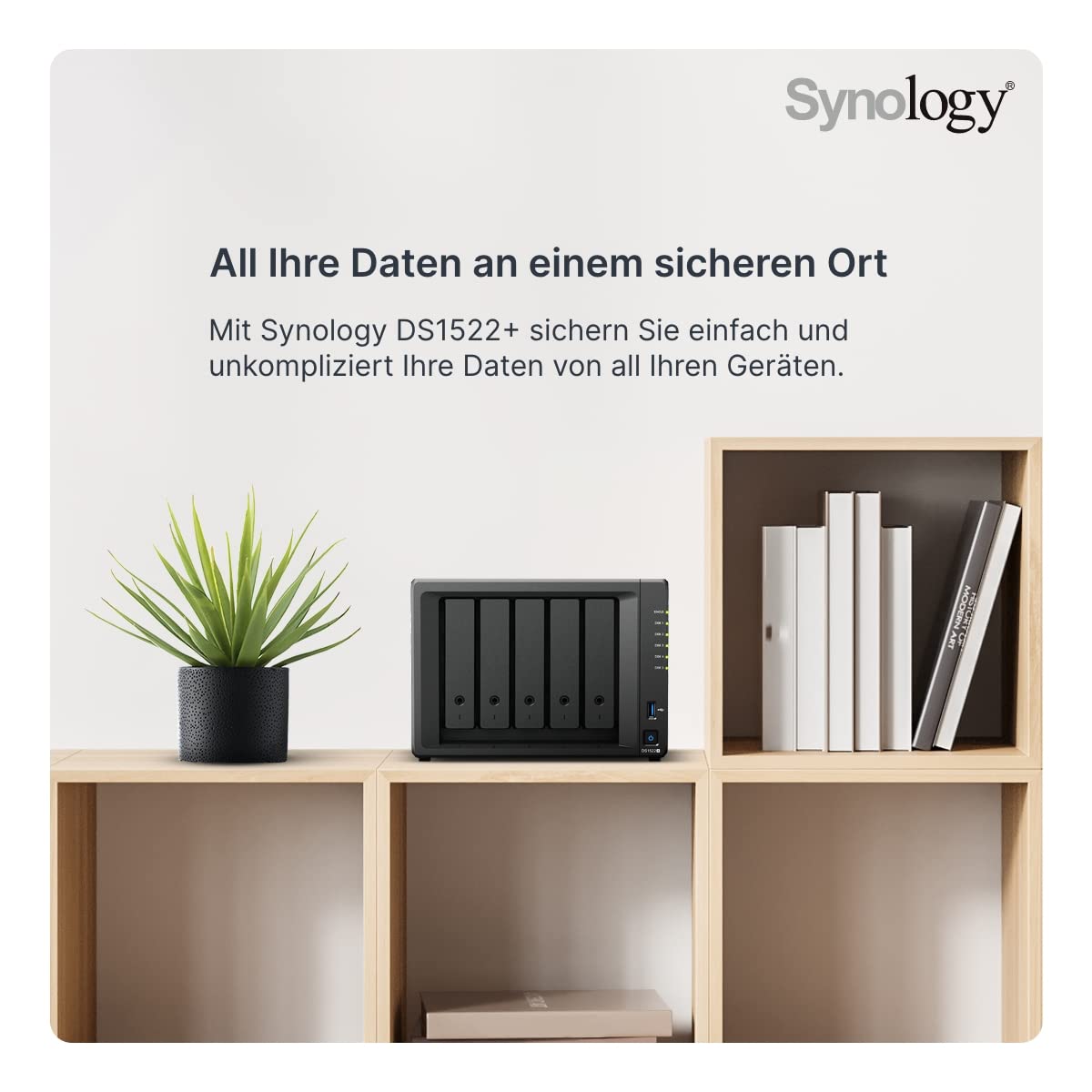 Synology DS1522+ 5-Bay Desktop NAS Solution 5x3,5/2,5" SATA HDD/SSD, 2X M.2 2280 NVMe SSD, 8GB RAM