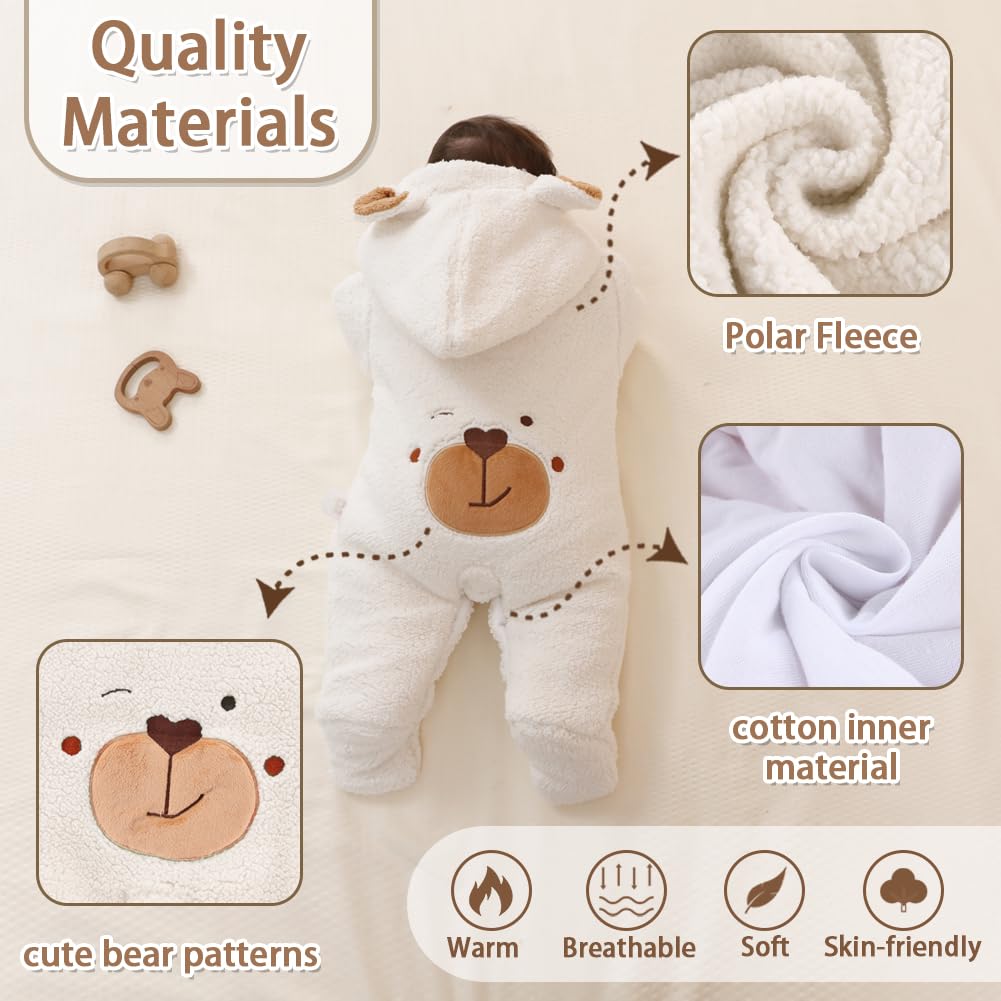 XIFAMNIY Newborn Fleece Footie Jumpsuit Hooded Warm Thicken Winter Outwear Snowsuit for Baby Girls and Boys