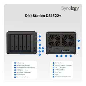 Synology DS1522+ 5-Bay Desktop NAS Solution 5x3,5/2,5" SATA HDD/SSD, 2X M.2 2280 NVMe SSD, 8GB RAM