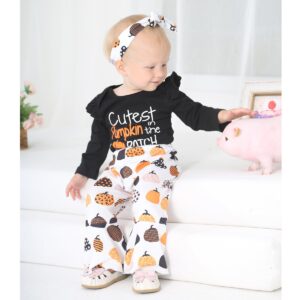 BIRTHDAY SHARK Infant Girl My 1st Thanksgiving Outfit Baby Girl Thanksgiving Outfit Cutest Pumpkin in The Patch Girl Outfit (Black,6-12 Months)