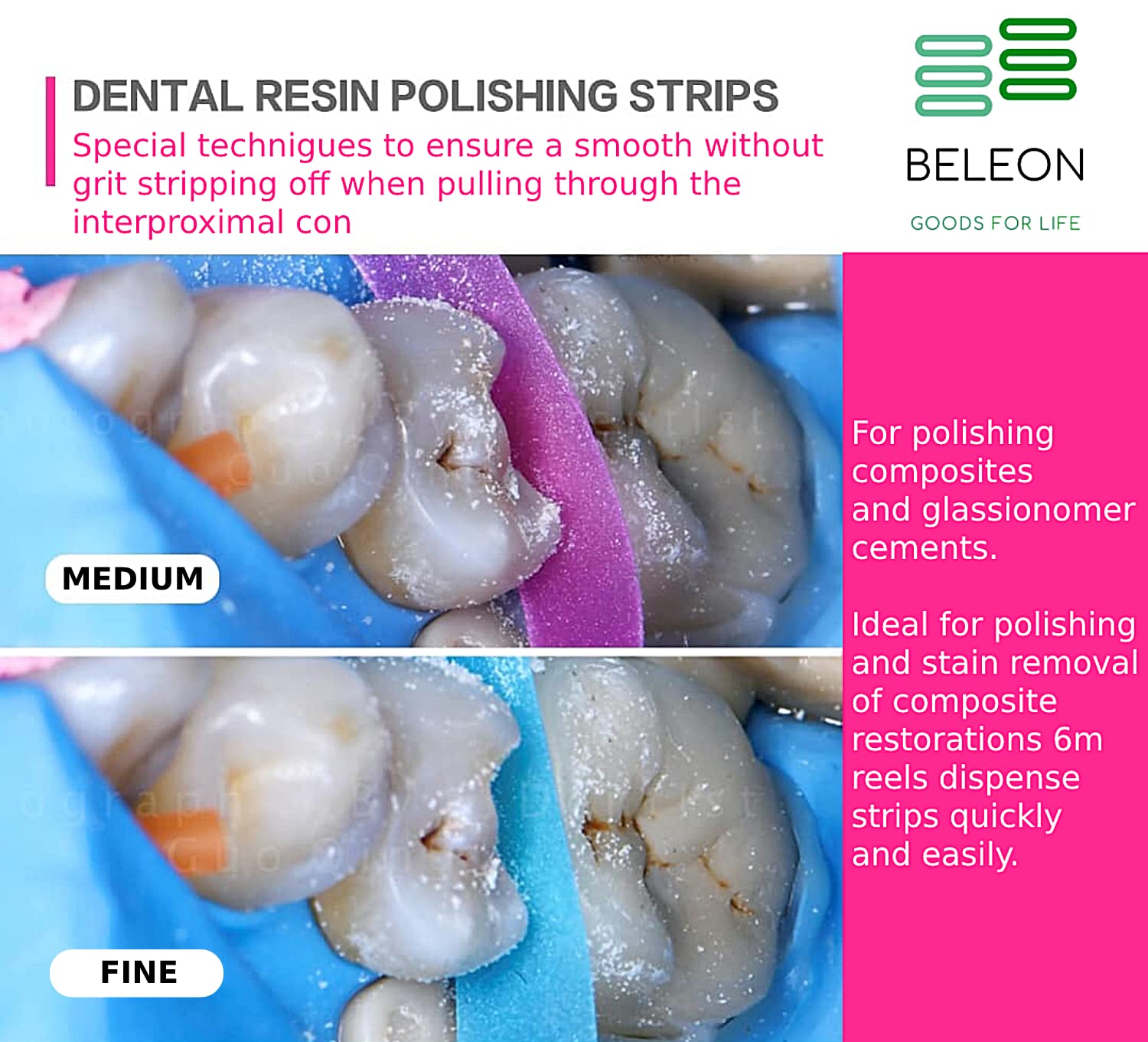 BELEON Dental Polishing Strips - Tooth Polisher Dental File for Teeth Sanding Grinding Deep Teeth Cleaning Tool Tooth Polish Abrasive Strip Oral Care Cleaning Tool - Super Fine 1 Roll 4mm x 6M