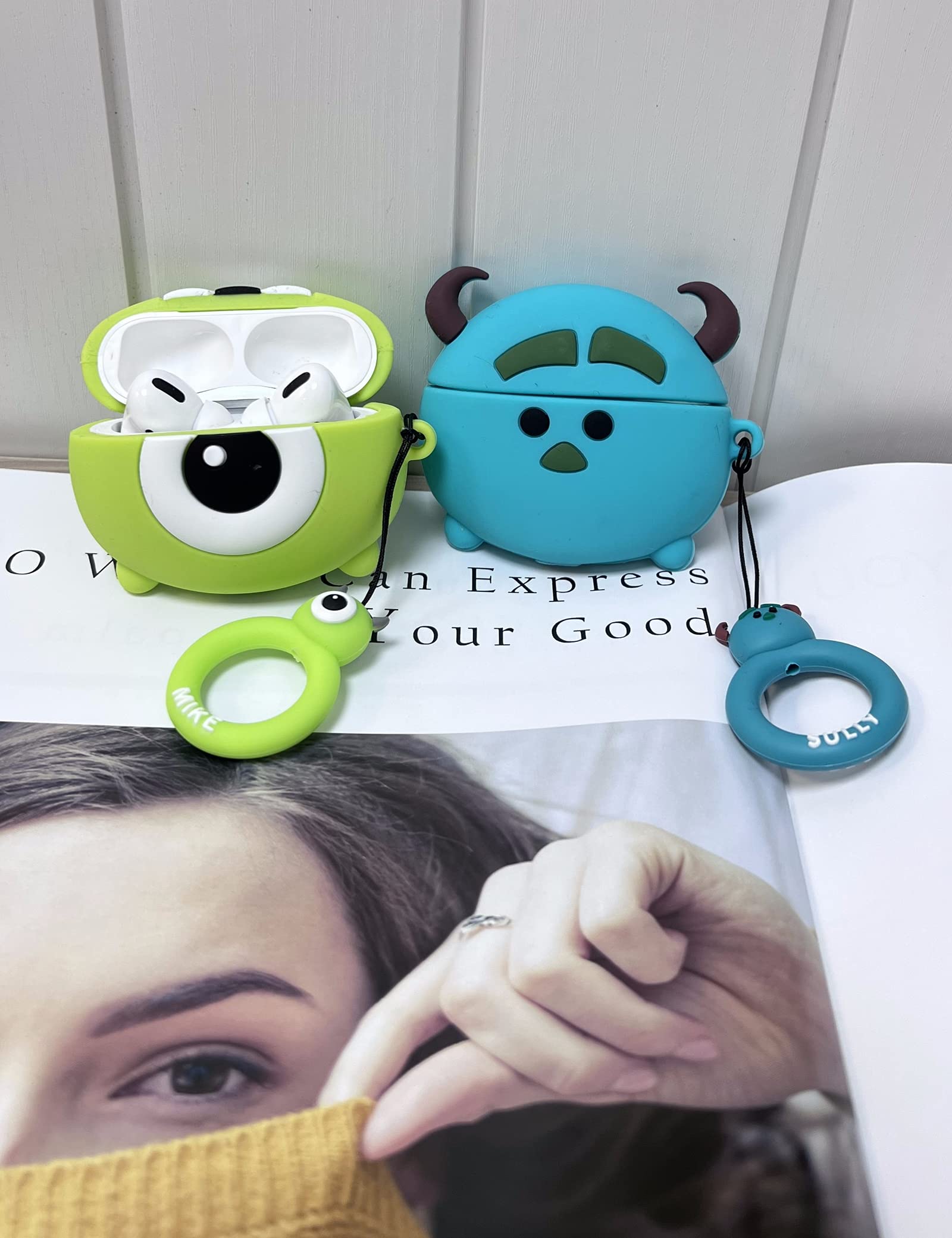 Monster Design Case for Apple AirPods Pro Case Cartoon Cover Silicone Shockproof 3D Cute Kawaii Protective Case Anti-Fall Headphone Case for Airpod Pro Case (Airpods Pro, Green Monster)