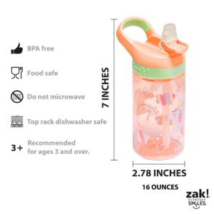 zak! Unicorn - 5-Piece Dinnerware Set - Durable Plastic & Stainless Steel - Includes Water Bottle, 8-Inch Plate, 6-Inch Bowl, Fork & Spoon - Suitable for Kids Ages 3+