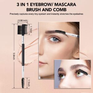 3 Head Eyebrow Eyelash Shaper Eyelash Comb Double Head Brush Makeup Grooming Tool cosmetic with 3 Different Spoolie Brushes for Separating Lashes, Eliminating Mascara Clumps, Grooming and Shaping Brow