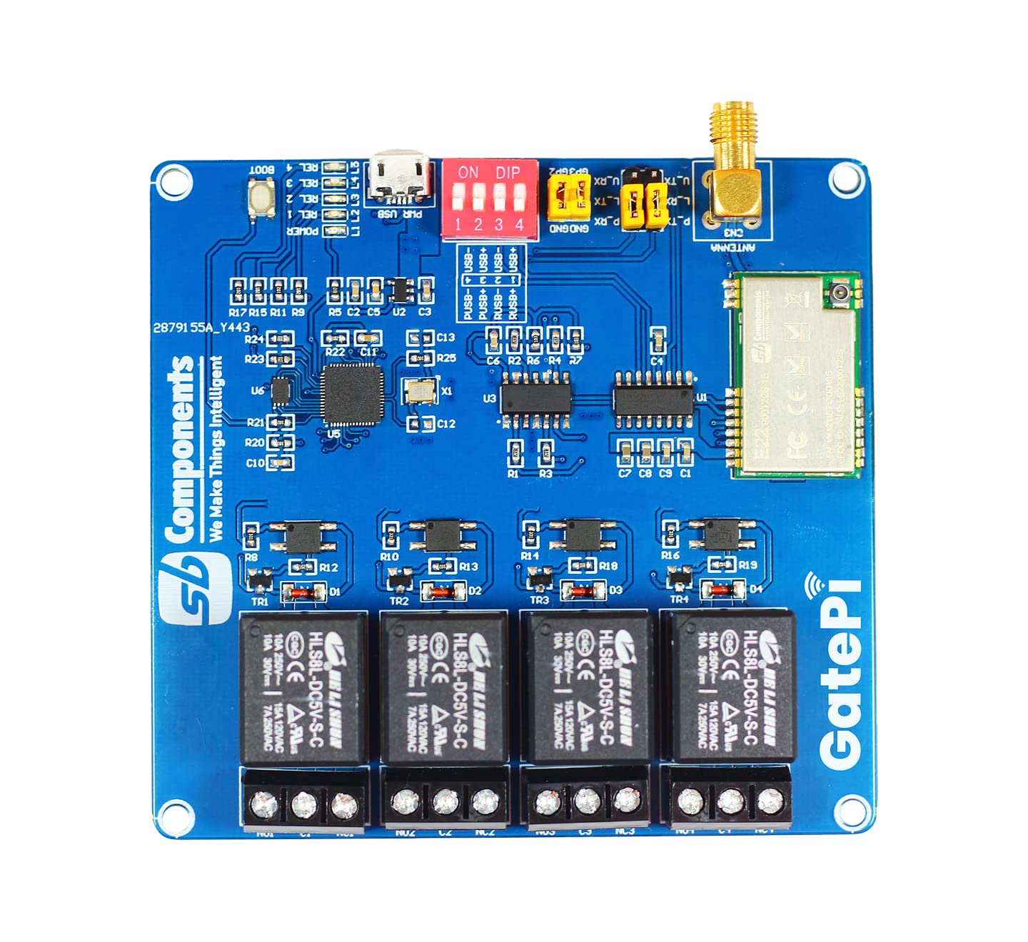 GatePi 4 Channel - LoRa Based Relay Board 4 Channel Relay with LoRa Module Based on Raspberry Pi 2040 Smart Data Transmission LoRa Module, Transmission up to 5 KM (915MHz)