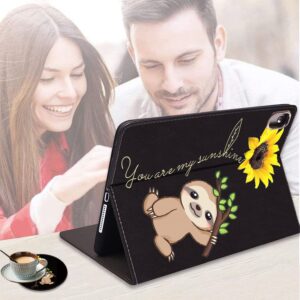 for iPad 10.2/10.5Case，with Coaster Adjustable Stand Auto Wake & Sleep Smart Cover for iPad 9th / 8th / 7th Generation (2021/2020/2019) 10.2 inch/iPad Air 10.5" 2019 - Sunflower and Sloth (Pen Bag)