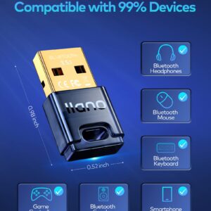 Bluetooth 5.1 USB Adapter - Driver-Free, Plug & Play for Windows PC. For Headphones, Mouse, Keyboard, Speaker, Printer, Laptop.