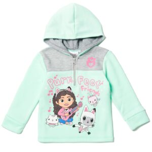 dreamworks gabby's dollhouse kitty fairy cakey cat gabby pandy paws little girls fleece half zip hoodie green 6-6x