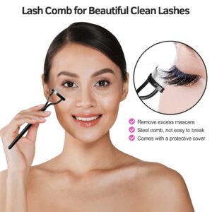 Eyelash Curlers Kit for Women w Lash Curler, Eyelash Comb Seperator, 3 in1 Mascara Brushes, Eyelash Extension Tweezers, Foldable Eyebrow Brush and Comb, 10 Silicone Refills Pads for Natural Eyelashes