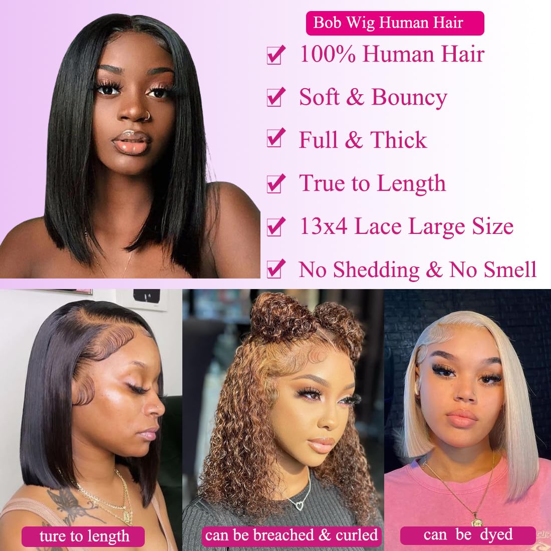 Bob Wig Human Hair 13X4 Lace Front Wigs Human Hair 150% Density Short Straight Frontal Bob Wig HD Transparent Lace Frontal wigs Pre Plucked for Women Glueless Wigs With Baby Hair Natural black 10 Inch