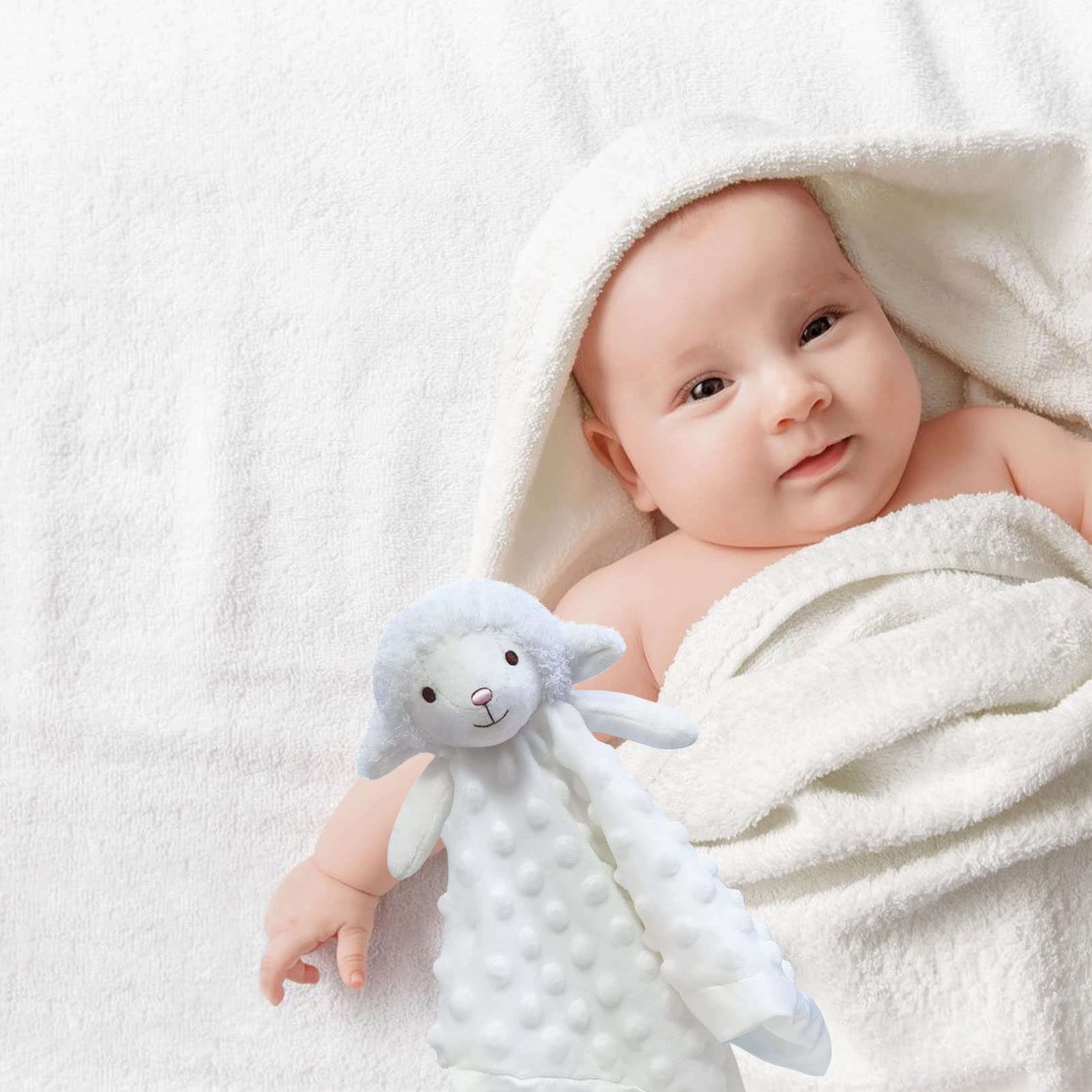 Doindute Baby White Lamb Soft Stuffed Animal Security Blanket, Plush Sheep Character Lovey Blanket, Baby Shower/Nursery Gift, Newborn Infant Toddler Snuggle Blankie for Boys Girls, 13 Inches