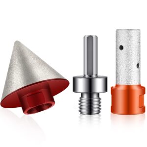 lothee 3 pcs diamond beveling chamfer bits with 5/8-11 in thread adapter diamond milling bits for existing holes enlarging shaping trimming in tile marble glass granite ceramic (silver, red, orange)