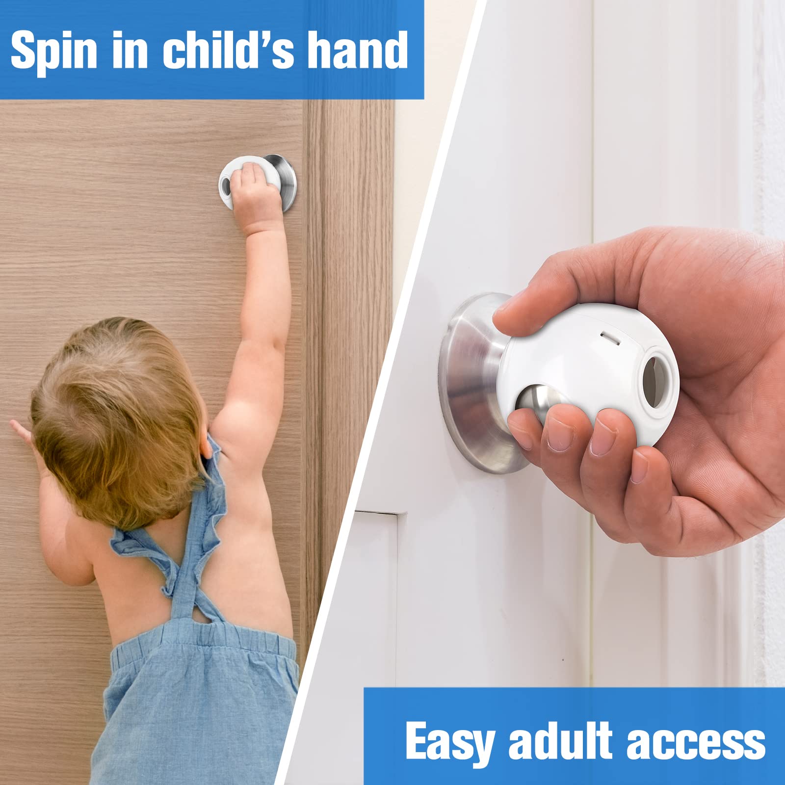 Door Knob Child Proof Universal Size 2.7" Diameter Baby Door Knob Safety Cover for Kids Easy Grip Baby Proof Door Knob Covers Hard for Toddlers to Open Child Safety Door Knob Covers (4 Pack)