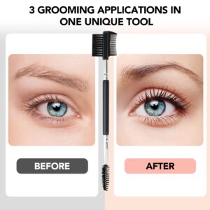 3 Head Eyebrow Eyelash Shaper Eyelash Comb Double Head Brush Makeup Grooming Tool cosmetic with 3 Different Spoolie Brushes for Separating Lashes, Eliminating Mascara Clumps, Grooming and Shaping Brow