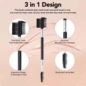 3 Head Eyebrow Eyelash Shaper Eyelash Comb Double Head Brush Makeup Grooming Tool cosmetic with 3 Different Spoolie Brushes for Separating Lashes, Eliminating Mascara Clumps, Grooming and Shaping Brow