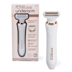 finishing touch flawless underarm hair removal electric razor device, designed to shave and contour womens sensitive underarm area, cordless groomer, painless for all skin types