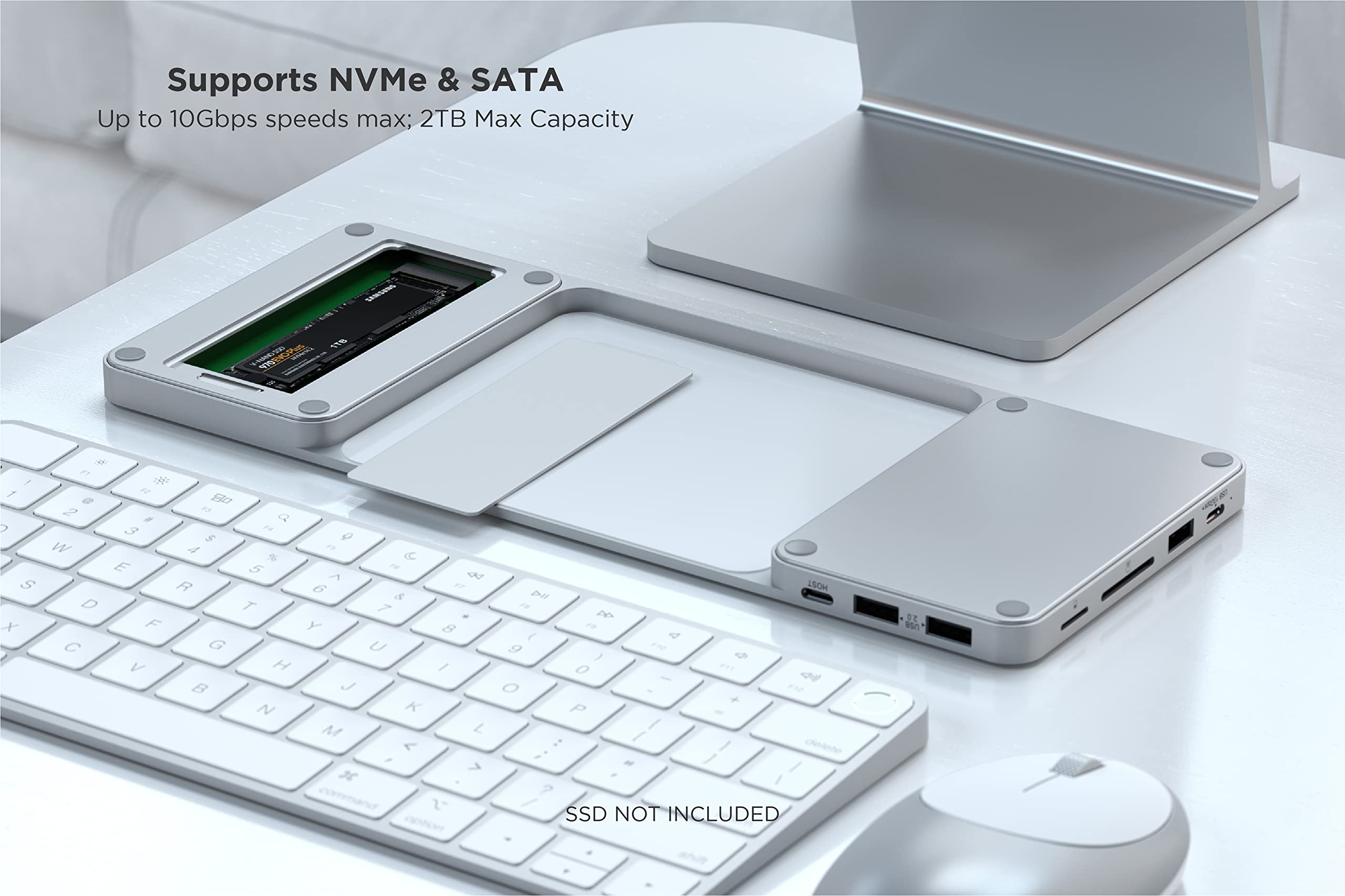 Satechi USB C Slim Dock for 24” iMac with Tool-Free Enclosure for M.2 PCIe NVMe and SATA SSDs– USB C Data Port, USB A, 2 USB 2.0, Micro/SD Card Reader (Silver)