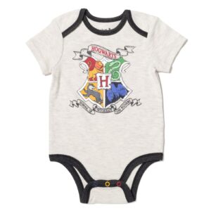 Harry Potter Gryffindor Slytherin Ravenclaw Newborn Baby Boys 3 Piece Outfit Set: Cuddly Bodysuit Pants Hat White/Gray 0-3 Months