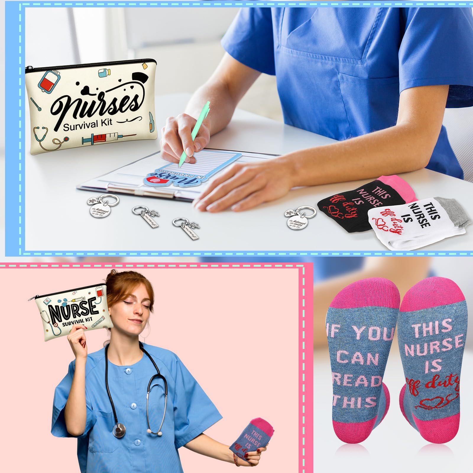 Jiuguva 36 Pcs Nursing Appreciation Gifts Nurses Week Gifts in Bulk Nurse Survival Kit Christmas Gifts for Nurses Notepad for Nurses Socks Nursing Makeup Bags Nursing Keychains for Holiday