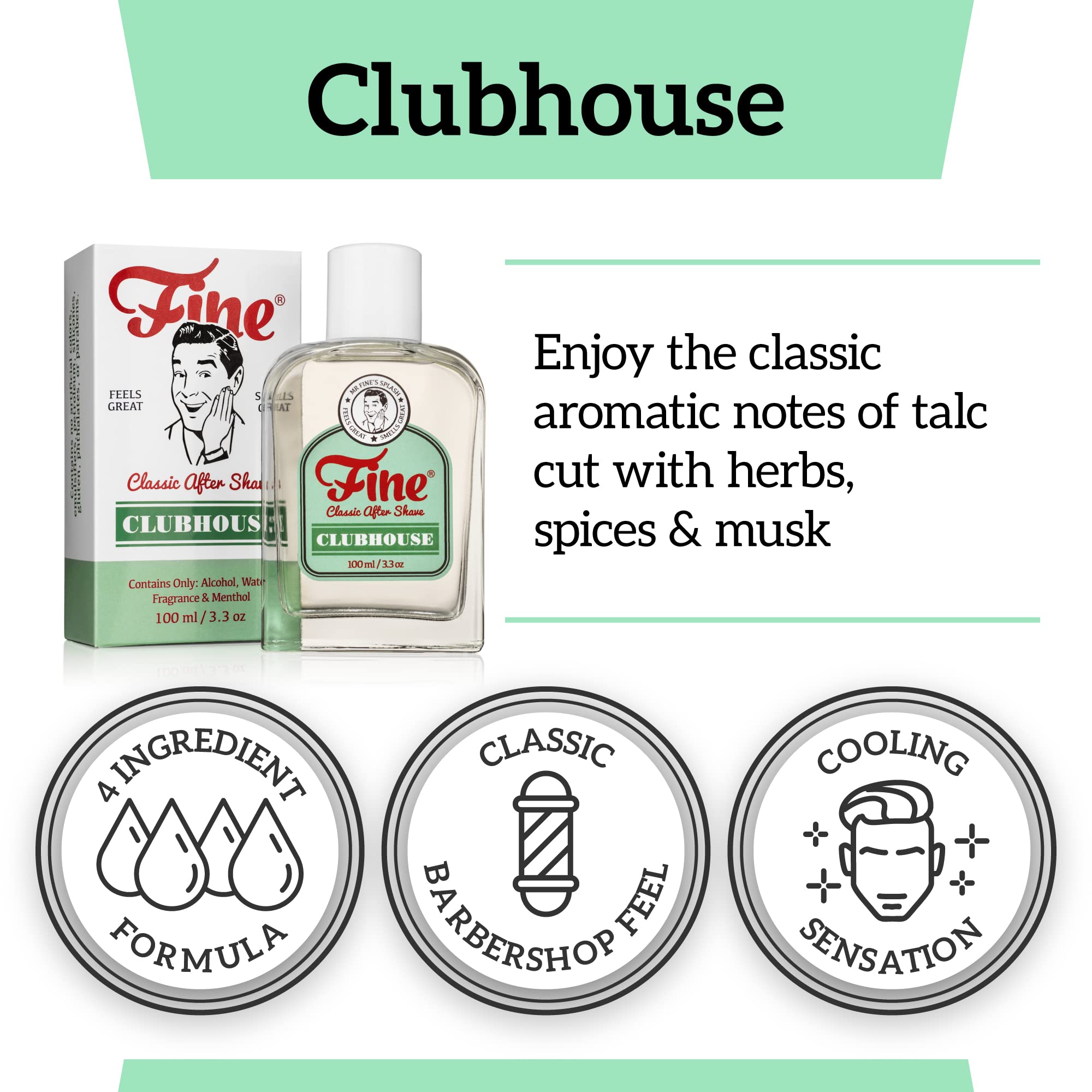 Fine Mr Clubhouse Classic Mens Aftershave -A Splash of Classic Barbershop Aftershave for Modern Men - The Wet Shaver’s Favorite