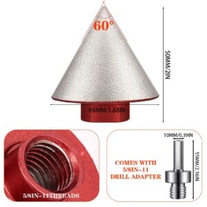 Lothee 3 Pcs Diamond Beveling Chamfer Bits with 5/8-11 in Thread Adapter Diamond Milling Bits for Existing Holes Enlarging Shaping Trimming in Tile Marble Glass Granite Ceramic (Silver, Red, Orange)