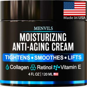 mens face moisturizer cream - anti aging & wrinkle for men with collagen, retinol, vitamins e, jojoba oil - face lotion - age facial skin care - eye wrinkle - day & night - made in usa, 4 oz