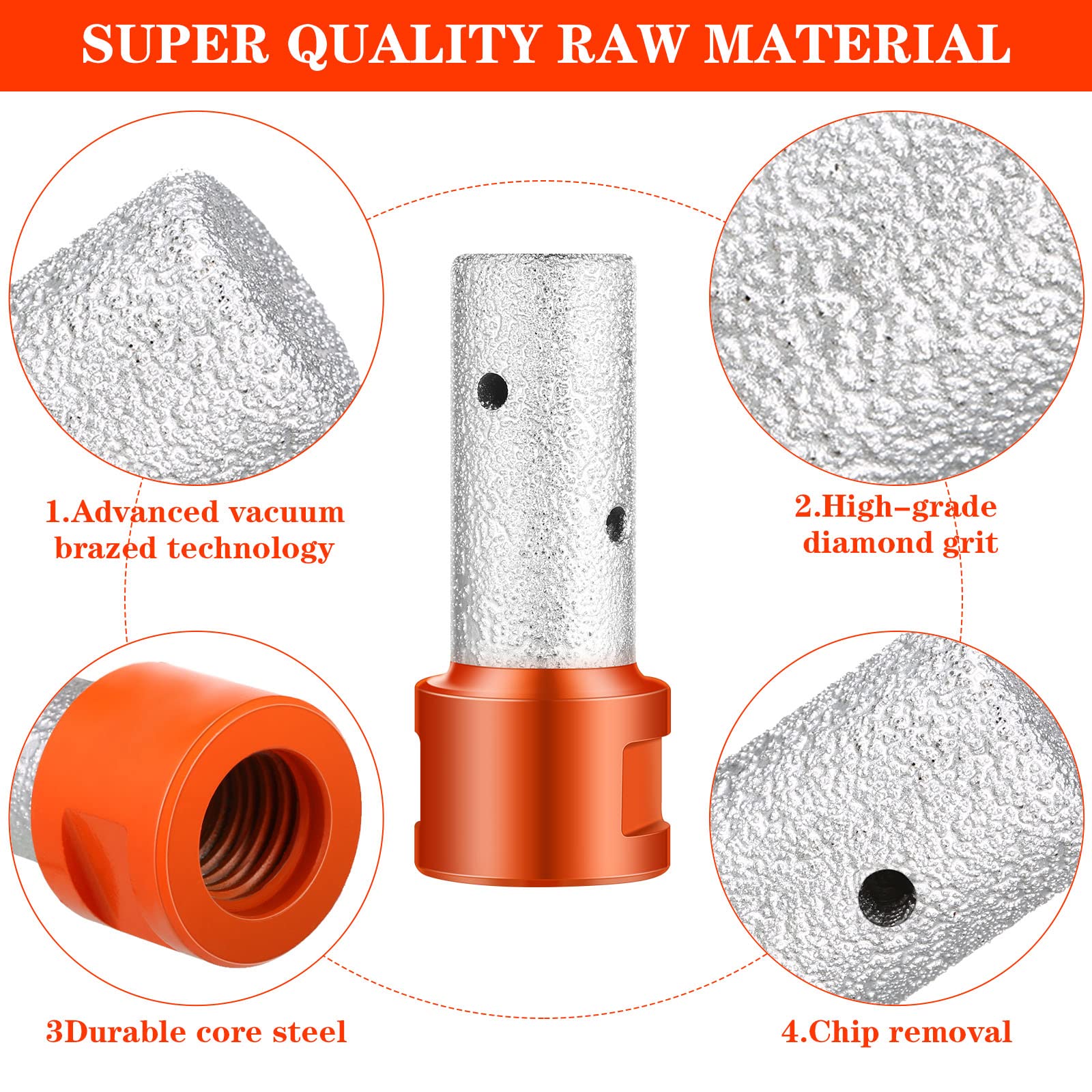 Lothee 3 Pcs Diamond Beveling Chamfer Bits with 5/8-11 in Thread Adapter Diamond Milling Bits for Existing Holes Enlarging Shaping Trimming in Tile Marble Glass Granite Ceramic (Silver, Red, Orange)