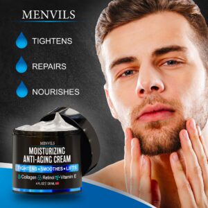 Mens Face Moisturizer Cream - Anti Aging & Wrinkle for Men with Collagen, Retinol, Vitamins E, Jojoba Oil - Face Lotion - Age Facial Skin Care - Eye Wrinkle - Day & Night - Made in USA, 4 oz