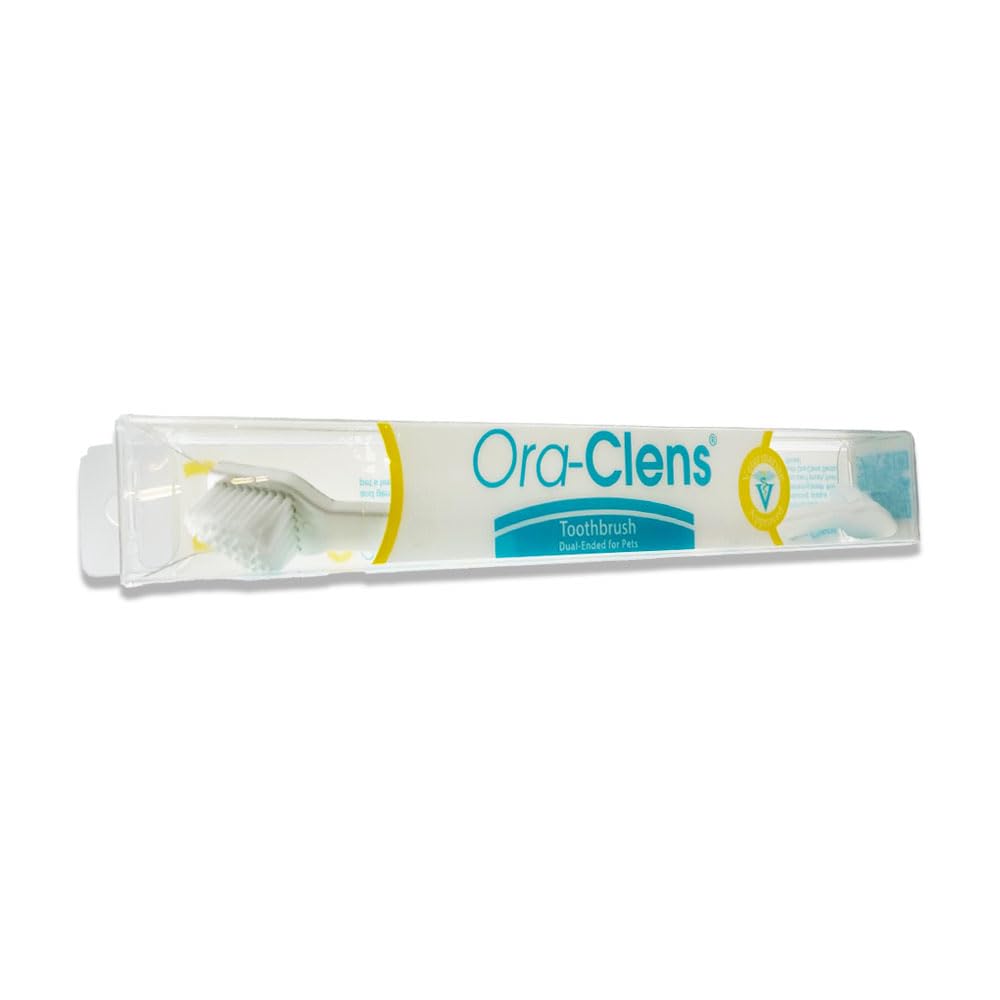 Ora-Clens Dual Ended Toothbrush- Ergonomic Angled Design, Long Flexible Neck, Lightweight, Comfortable, Helps Control Tartar, Plaque & Bad Breath for Dogs and Cats.